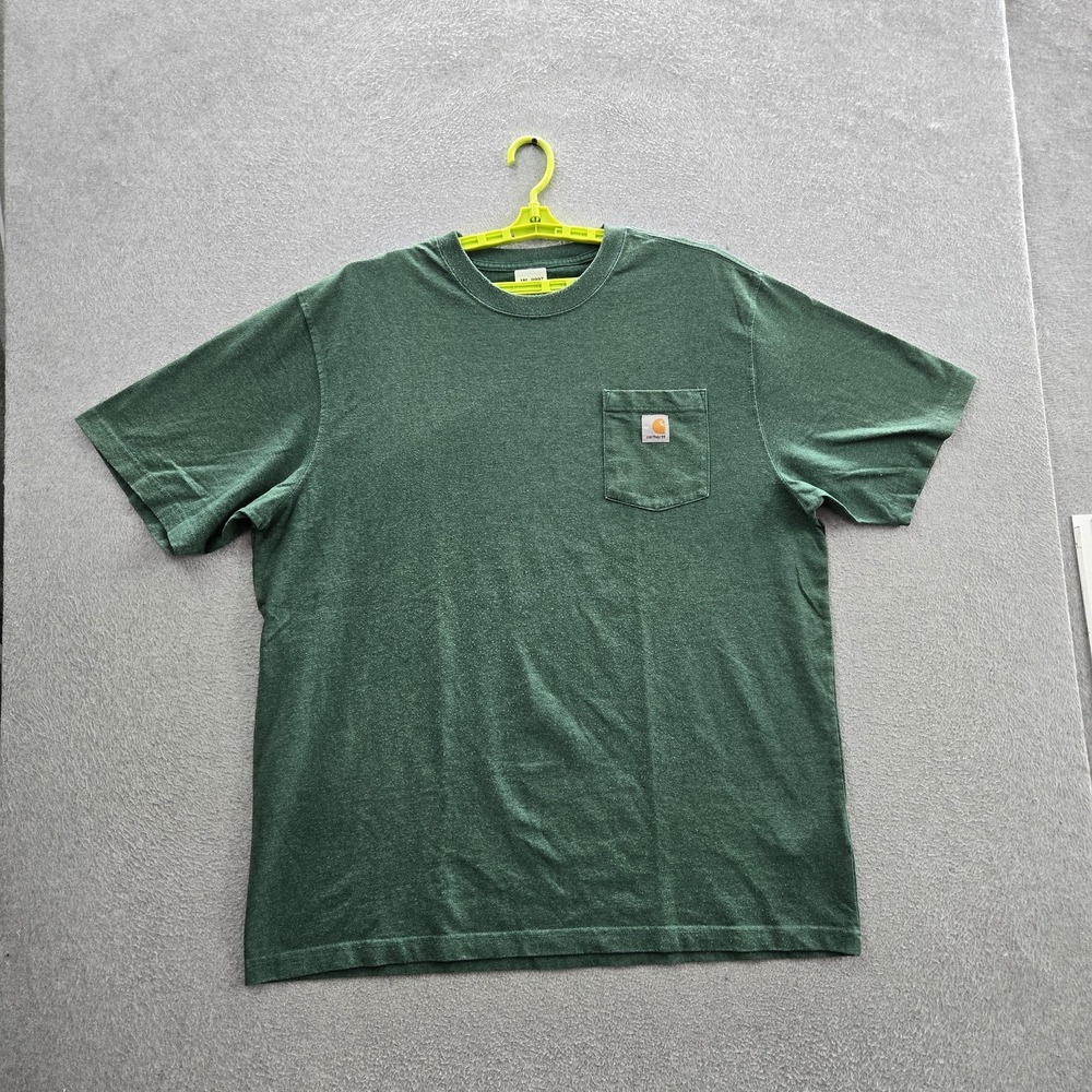 Carhartt Men Shirt XL TALL Green K87 Pocket Shirt Logo Loose Short Sleeve